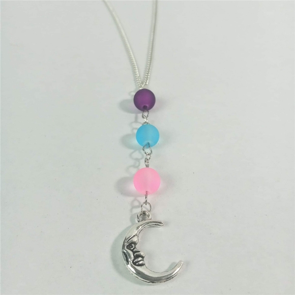 Jewelry - Moon necklace tri color frosted glass beads